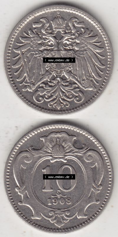Österreich Austria Österreichisch-Ungarische Krone 1892-1911, 10 Heller 1908 (4) Sammlung