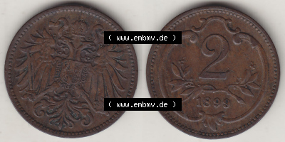 Österreich Austria Österreichisch-Ungarische Krone 1892-1915, 2 Heller, 1899 (3) Sammlung