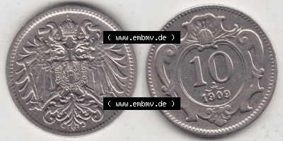 Österreich Austria Österreichisch-Ungarische Krone 1892-1911, 10 Heller 1909 (3) Sammlung
