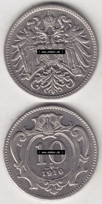 Österreich Austria Österreichisch-Ungarische Krone 1892-1911, 10 Heller 1910 (4) Sammlung