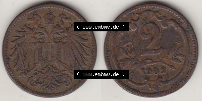 Österreich Austria Österreichisch-Ungarische Krone 1892-1915, 2 Heller, 1902 (3) Sammlung