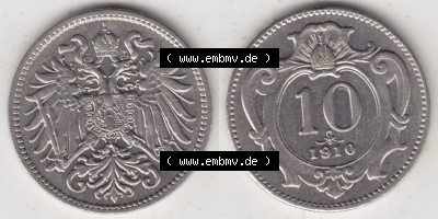 Österreich Austria Österreichisch-Ungarische Krone 1892-1911, 10 Heller 1910 (3) Sammlung