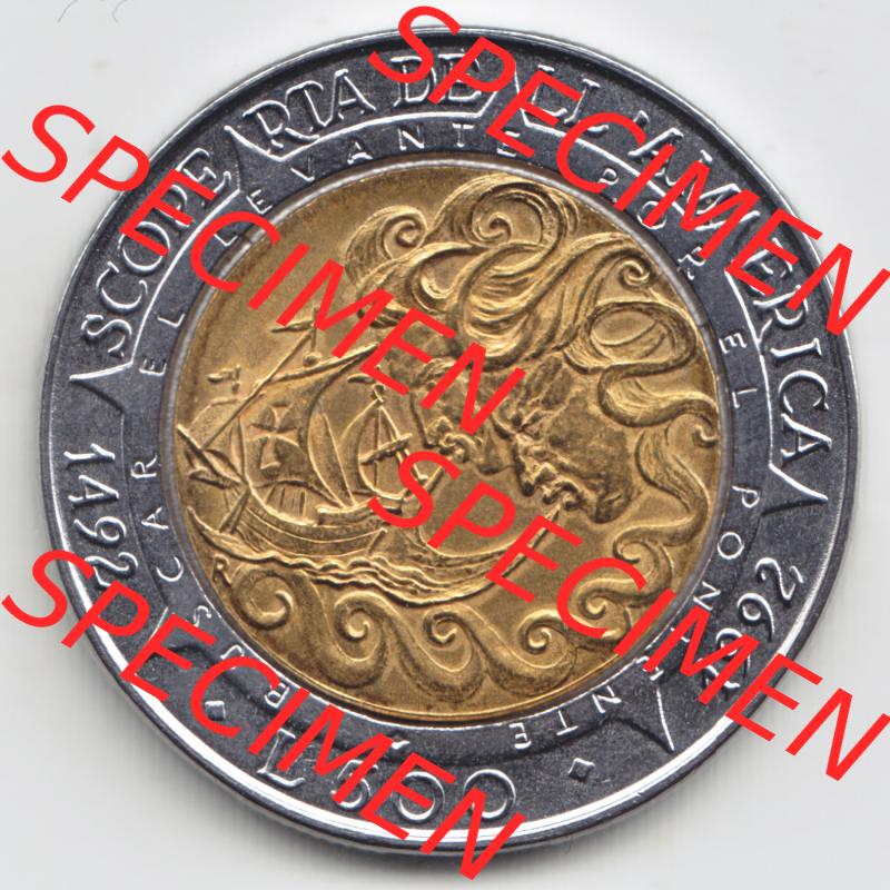 San Marino vor Euro 1992-1992, 500 Lire Gedenkmünze aus San Marino zum Ausgabethema Columbus (1) Sammlung