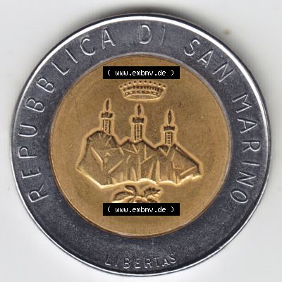 San Marino vor Euro 1986-1986, 500 Lire Gedenkmünze aus San Marino zum Ausgabethema Revolution der Technologie (1) Sammlung