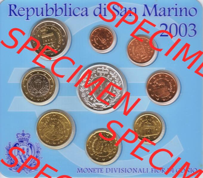 San Marino Euromünzen 2003-2003 San Marino offizieller KMS bzw. Kursmünzensatz mit Euromünzen von 1 Cent bis 2 Euro und eine 5 Euro Silbermünze / Silber-Sondermünze,... Sammlung