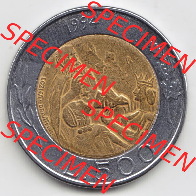 San Marino vor Euro 1994-1994, 500 Lire Gedenkmünze aus San Marino zum Ausgabethema Steinmetz mit Hammer und Meißel Rauchtürme (2) Sammlung