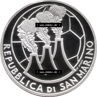 San Marino Euromünze 2004-2004, 10 Euro Fußball-WM 2006 in Deutschland, Silber-Diptychon. Vorderseite einer Silber-Diptychon... Sammlung