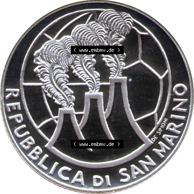 San Marino Euromünze 2004-2004, 5 Euro Fußball-WM 2006 in Deutschland, Silber-Diptychon. Vorderseite einer Silber-Diptychon... Sammlung