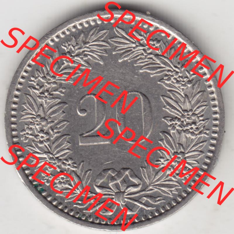 Münzen Schweiz 1939-2018, 20 Rappen Münzzeichen / Mzz. B 1982, Münzen Rückseite als Bildmaterial im online Katalog und online Datenbank für Sammler von Schweizer... Sammlung