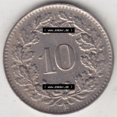 Münzen Schweiz 1940-Heute, 10 Rappen B 1944 II., Münzen Rückseite als Bildmaterial im online Katalog und online Datenbank für Sammler von Schweizer Münzen. Sammlung