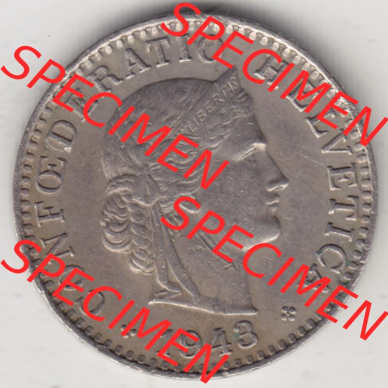 Münzen Schweiz 1943 II., Münzen Vorderseite als Bildmaterial im online Katalog und online Datenbank für Sammler von Schweizer Münzen. Sammlung