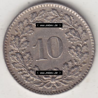 Münzen Schweiz 1919-1931, 10 Rappen B 1930 II., Münzen Rückseite als Bildmaterial im online Katalog und online Datenbank Sammlung
