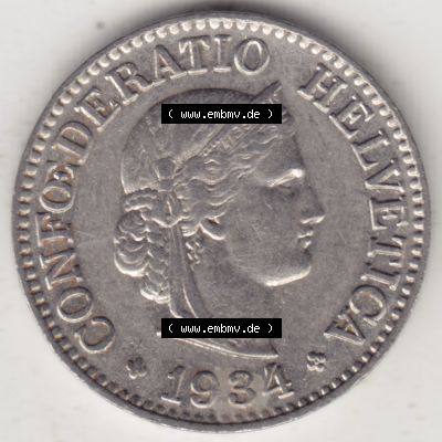 Münzen Schweiz 1932-1939, 10 Rappen B 1934, Münzen Vorderseite als Bildmaterial im online Katalog und online Datenbank für Sammler von Schweizer Münzen. Sammlung