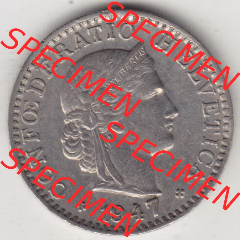 Münzen Schweiz 1939-Heute, 20 Rappen Münzzeichen / Mzz. B 1947, Münzen Vorderseite als Bildmaterial im online Katalog und online Datenbank für Sammler von Schweizer... Sammlung