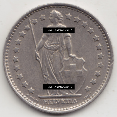 Münzen Schweiz 1968-1982, 1 Franken mit Münzzeichen / Mzz. B 1968 I., Münzen Vorderseite als Bildmaterial im online Katalog... Sammlung