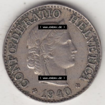 Münzen Schweiz 1940-Heute, 10 Rappen B 1940, Münzen Vorderseite als Bildmaterial im online Katalog und online Datenbank für Sammler von Schweizer Münzen. Sammlung