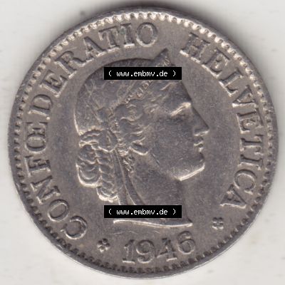 Münzen Schweiz 1940-Heute, 10 Rappen B 1946 I., Münzen Vorderseite als Bildmaterial im online Katalog und online Datenbank für Sammler von Schweizer Münzen. Sammlung