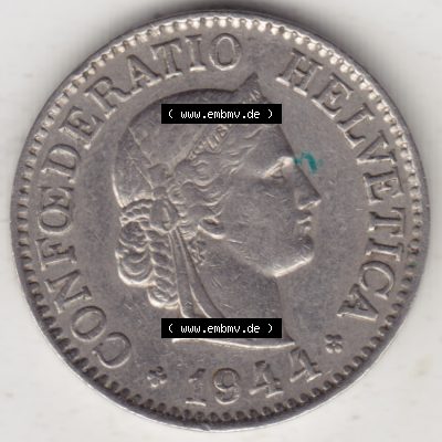 Münzen Schweiz 1940-Heute, 10 Rappen B 1944 II, Münzen Vorderseite als Bildmaterial im online Katalog und online Datenbank für Sammler von Schweizer Münzen. Sammlung