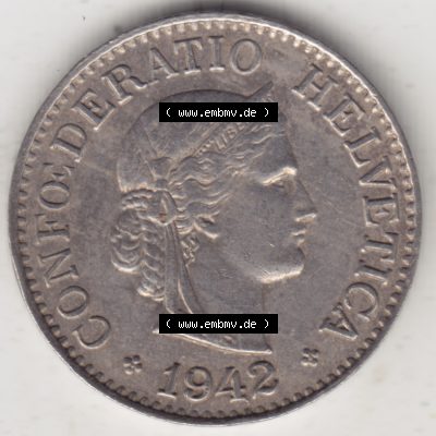 Münzen Schweiz 1940-Heute, 10 Rappen B 1942, Münzen Vorderseite als Bildmaterial im online Katalog und online Datenbank für Sammler von Schweizer Münzen. Sammlung
