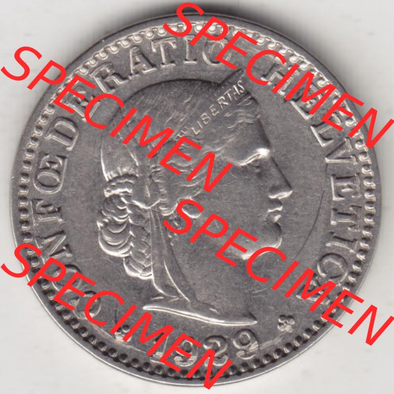 Münzen Schweiz 1881-1938, 20 Rappen Münzzeichen / Mzz. B 1929, Münzen Vorderseite als Bildmaterial im online Katalog und online Datenbank für Sammler von Schweizer... Sammlung