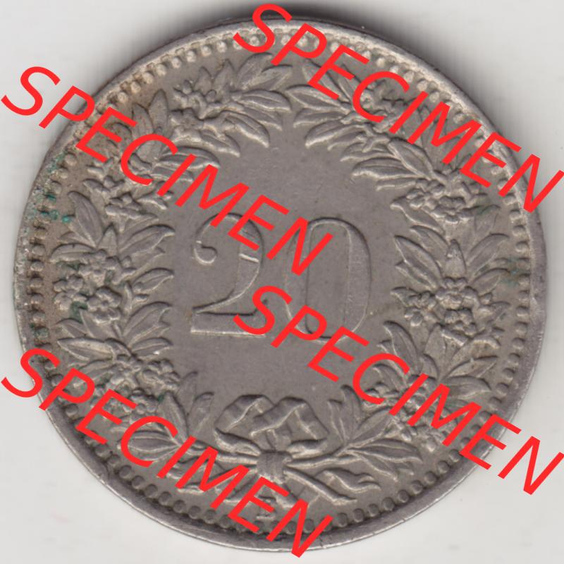 Münzen Schweiz 1939-2018, 20 Rappen Münzzeichen / Mzz. B 1963, Münzen Rückseite als Bildmaterial im online Katalog und online Datenbank für Sammler von Schweizer... Sammlung