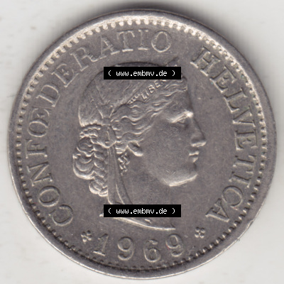 Münzen Schweiz 1940-2018, 10 Rappen B 1969, Münzen Vorderseite als Bildmaterial im online Katalog und online Datenbank für... Sammlung