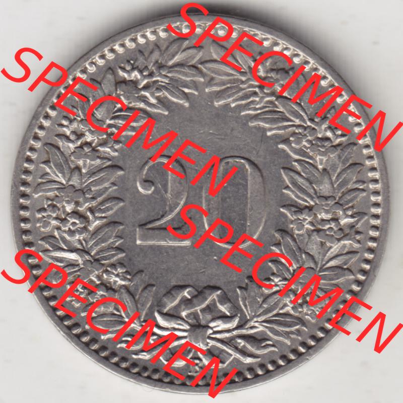 Münzen Schweiz 1881-1938, 20 Rappen Münzzeichen / Mzz. B 1925, Münzen Rückseite als Bildmaterial im online Katalog und online Datenbank für Sammler von Schweizer... Sammlung