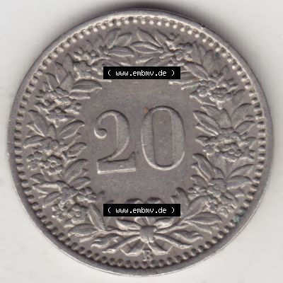 Münzen Schweiz 1939-2018, 20 Rappen Münzzeichen / Mzz. B 1947, Münzen Rückseite als Bildmaterial im online Katalog und online Datenbank für Sammler von Schweizer... Sammlung