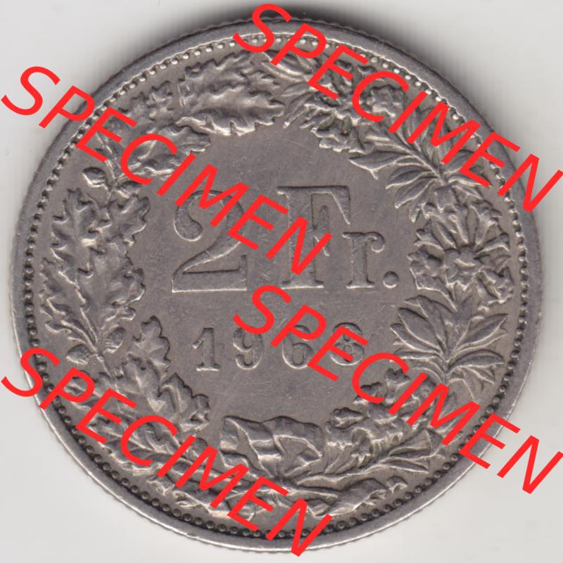 Münzen Schweiz 1968-1982, 2 Franken RM 1968, Münzen Rückseite als Bildmaterial im online Katalog und online Datenbank für Sammler von Schweizer Münzen. Sammlung