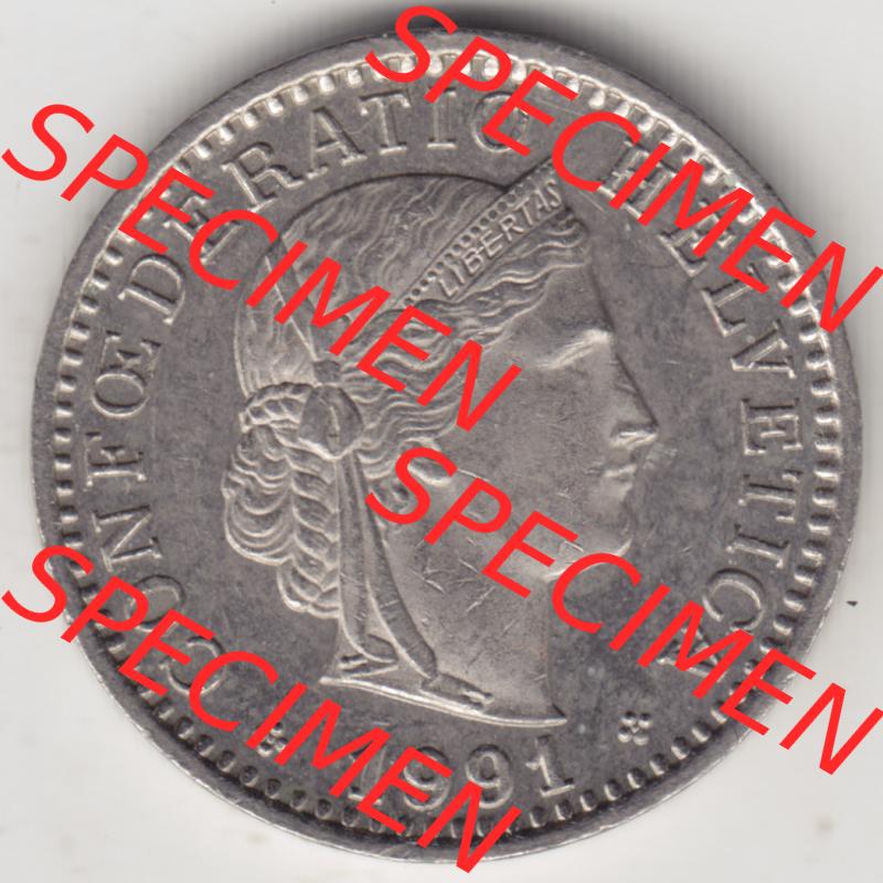 Münzen Schweiz 1939-2018, 20 Rappen Münzzeichen / Mzz. B 1991, Münzen Vorderseite als Bildmaterial im online Katalog und online Datenbank für Sammler von Schweizer... Sammlung