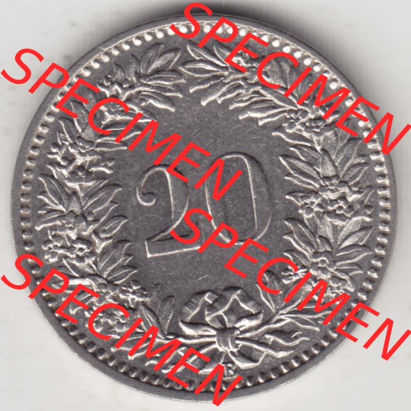 Münzen Schweiz 1881-1938, 20 Rappen Münzzeichen / Mzz. B 1930, Münzen Rückseite als Bildmaterial im online Katalog und online Datenbank für Sammler von Schweizer... Sammlung