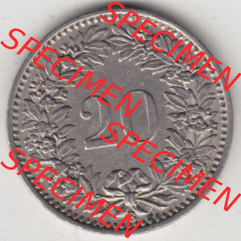 Münzen Schweiz 1939-Heute, 20 Rappen Münzzeichen / Mzz. B 1947, Münzen Rückseite als Bildmaterial im online Katalog und online Datenbank für Sammler von... Sammlung