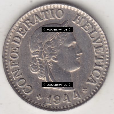 Münzen Schweiz 1940-Heute, 10 Rappen B 1944 II., Münzen Vorderseite als Bildmaterial im online Katalog und online Datenbank für Sammler von Schweizer Münzen. Sammlung