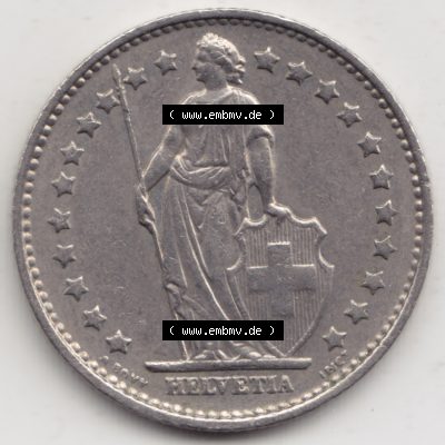 Münzen Schweiz 1968-1982, 1 Franken mit Münzzeichen / Mzz. B 1969, Münzen Vorderseite als Bildmaterial im online Katalog und online Datenbank für Sammler von... Sammlung