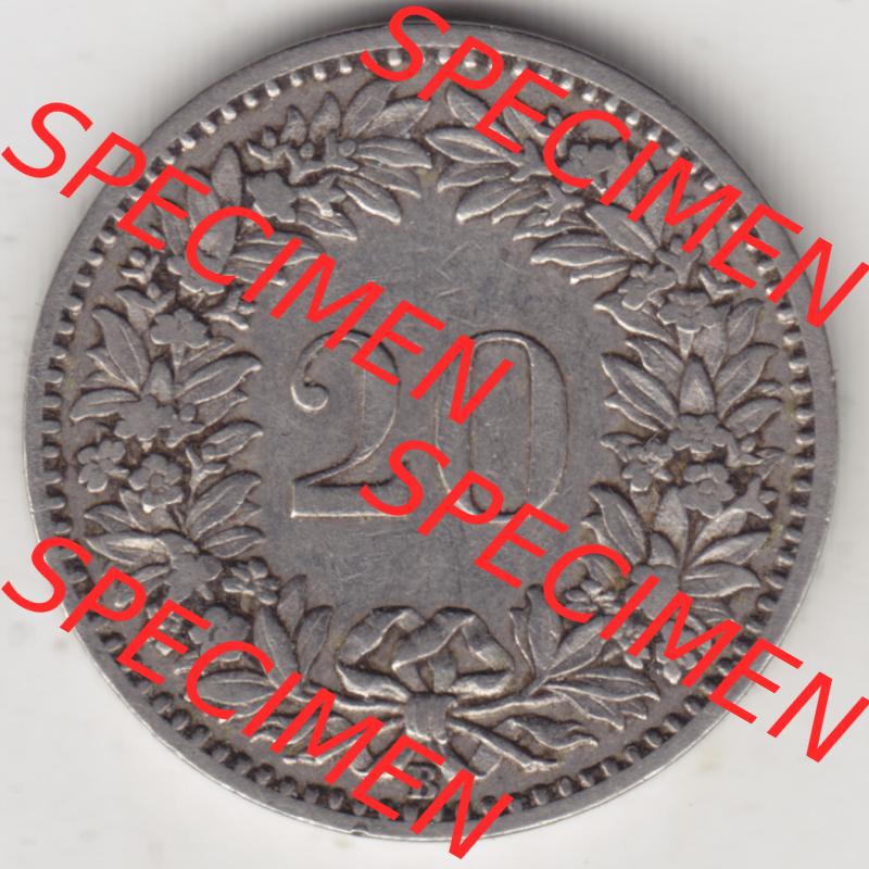 Münzen Schweiz 1881-1938, 20 Rappen Münzzeichen / Mzz. B 1900, Münzen Rückseite als Bildmaterial im online Katalog und online Datenbank für Sammler von Schweizer... Sammlung