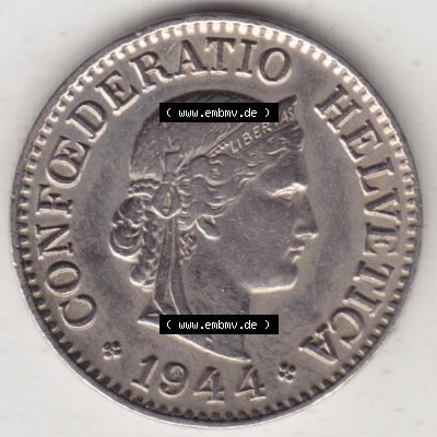 Münzen Schweiz 1940-Heute, 10 Rappen B 1944 I., Münzen Vorderseite als Bildmaterial im online Katalog und online Datenbank für Sammler von Schweizer Münzen. Sammlung
