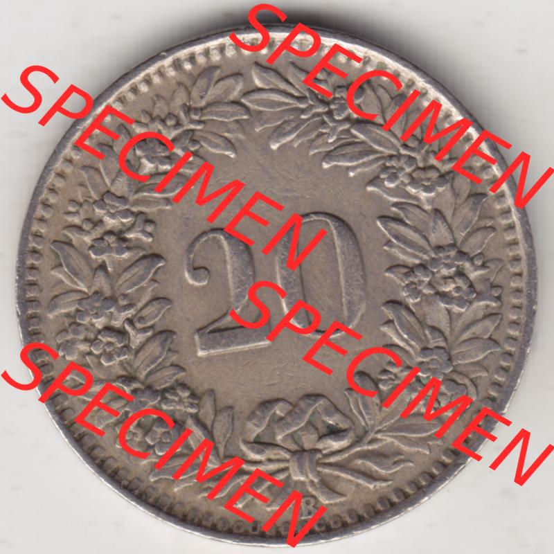 Münzen Schweiz 1939-Heute, 20 Rappen Münzzeichen / Mzz. B 1943, Münzen Rückseite als Bildmaterial im online Katalog und online Datenbank für Sammler von... Sammlung