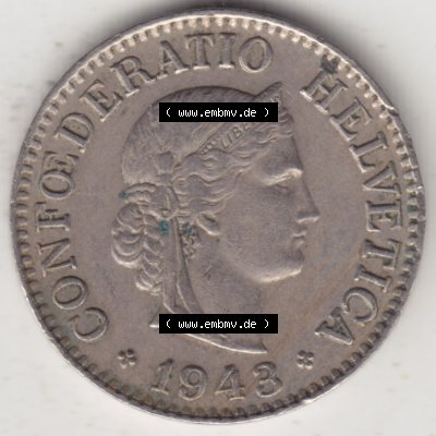Münzen Schweiz 1940-Heute, 10 Rappen B 1943, Münzen Vorderseite als Bildmaterial im online Katalog und online Datenbank für Sammler von Schweizer Münzen. Sammlung
