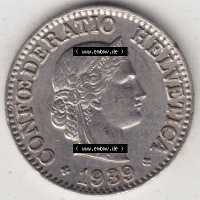 Münzen Schweiz 1932-1939, 10 Rappen B 1939, Münzen Vorderseite als Bildmaterial im online Katalog und online Datenbank für Sammler von Schweizer Münzen. Sammlung