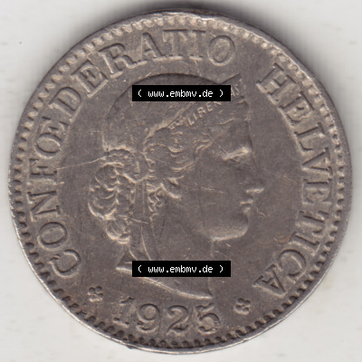Münzen Schweiz 1919-1931, 10 Rappen B 1925, Münzen Vorderseite als Bildmaterial im online Katalog und online Datenbank Sammlung