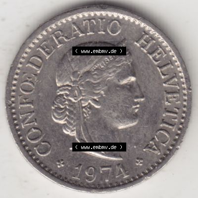 Münzen Schweiz 1940-2018, 10 Rappen B 1974 II., Münzen Vorderseite als Bildmaterial im online Katalog und online Datenbank für Sammler von Schweizer Münzen. Sammlung