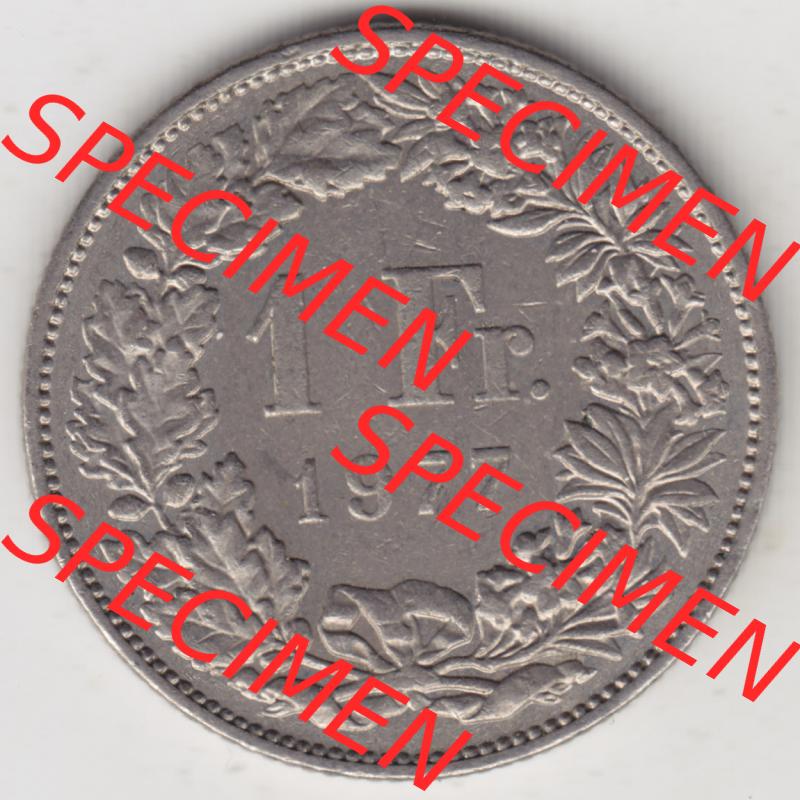 Münzen Schweiz 1968-1982, 1 Franken mit Münzzeichen / Mzz. B 1977, Münzen Rückseite als Bildmaterial im online Katalog und online Datenbank für Sammler von... Sammlung