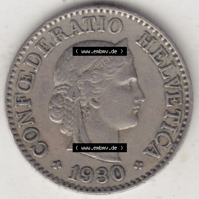 Münzen Schweiz 1919-1931, 10 Rappen B 1930 I., Münzen Vorderseite als Bildmaterial im online Katalog und online Datenbank Sammlung