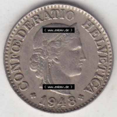 Münzen Schweiz 1940-Heute, 10 Rappen B 1948, Münzen Vorderseite als Bildmaterial im online Katalog und online Datenbank für... Sammlung