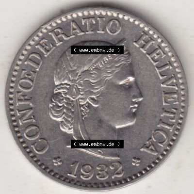 Münzen Schweiz 1932-1939, 10 Rappen B 1932 II.i, Münzen Vorderseite als Bildmaterial im online Katalog und online Datenbank für Sammler von Schweizer Münzen. Sammlung