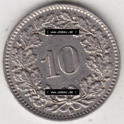 Münzen Schweiz 1932-1939, 10 Rappen B 1939, Münzen Rückseite als Bildmaterial im online Katalog und online Datenbank für Sammler... Sammlung