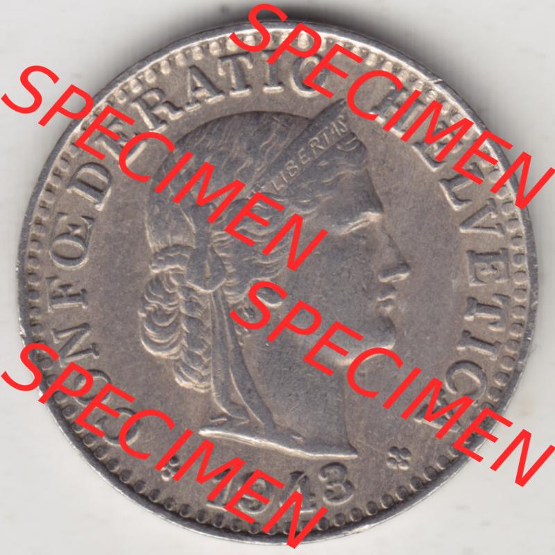 Münzen Schweiz 1939-Heuite, 20 Rappen Münzzeichen / Mzz. B 1943 II., Münzen Vorderseite als Bildmaterial im online Katalog und online Datenbank für Sammler... Sammlung