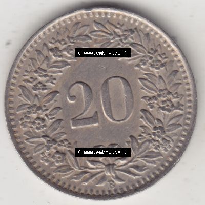 Münzen Schweiz 1939-Heute, 20 Rappen Münzzeichen / Mzz. B 1943-I, Münzen Rückseite als Bildmaterial im online Katalog und online Datenbank für Sammler von... Sammlung