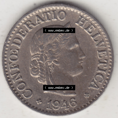 Münzen Schweiz 1940-Heute, 10 Rappen B 1946 II., Münzen Vorderseite als Bildmaterial im online Katalog und online Datenbank... Sammlung