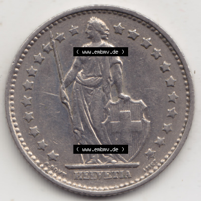 Münzen Schweiz 1968-1982, 1 Franken mit Münzzeichen / Mzz. B 1968 II., Münzen Vorderseite als Bildmaterial im online Katalog... Sammlung